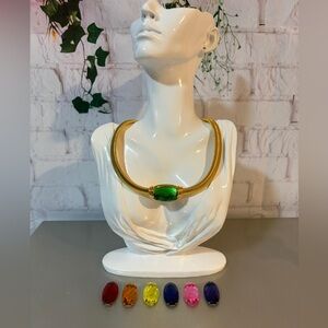 Elegant Gold Necklace with Green Gemstone🌈
